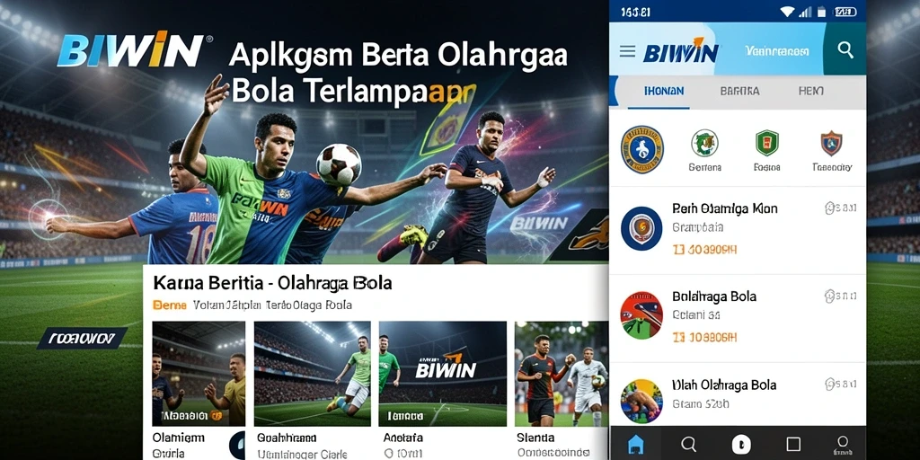 Antarmuka aplikasi BIWIN yang menampilkan berita olahraga bola terbaru.