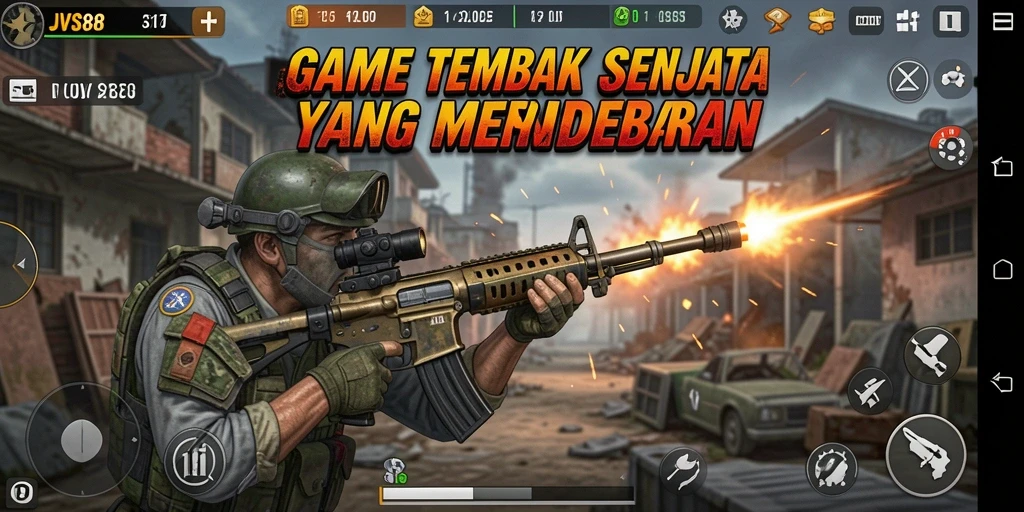 Antarmuka JVS88 menampilkan berbagai senjata dan opsi pertempuran.