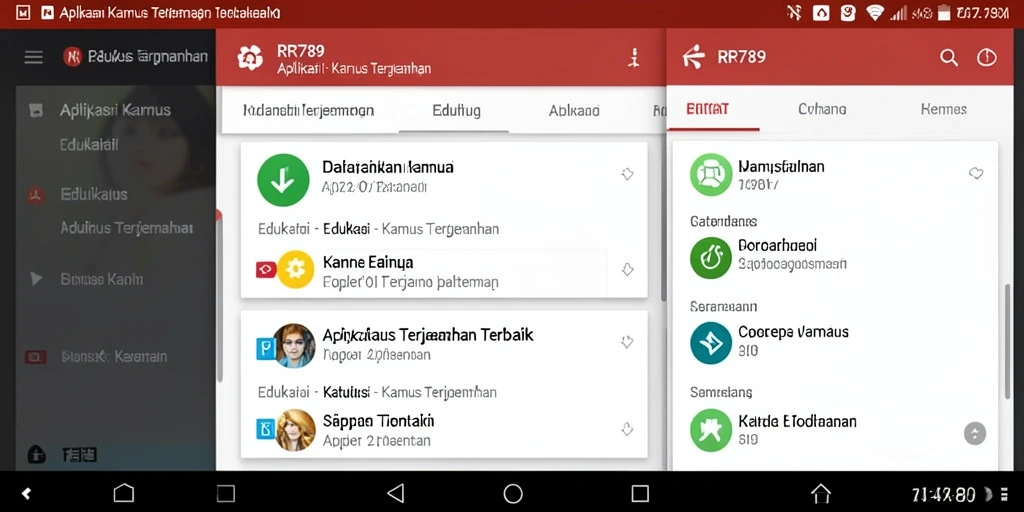 Antarmuka aplikasi <strong>RR789</strong> yang intuitif dan fungsional untuk Kamus Terjemahan.